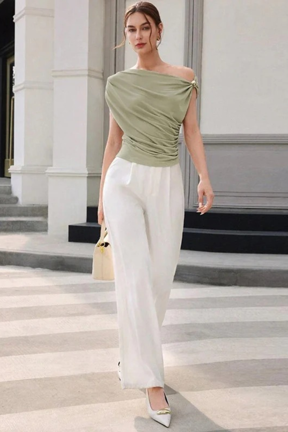 One-Shoulder Asymmetric Ruched Crop Top
