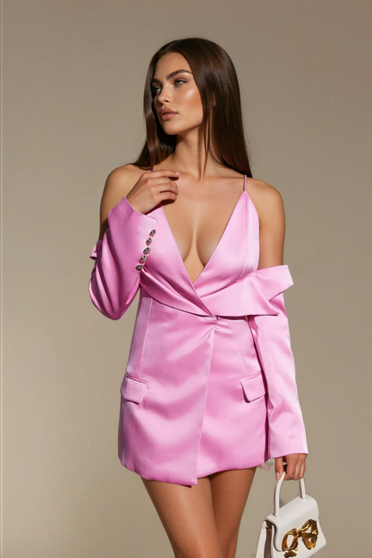 Plunge Draped Satin Blazer