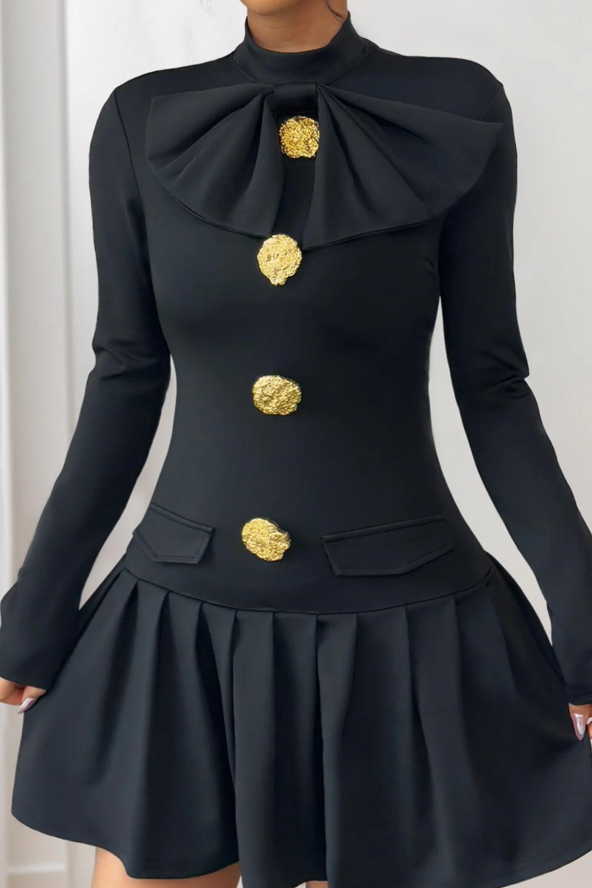 Elegant Collar Bow Detail A-Line Mini Dress