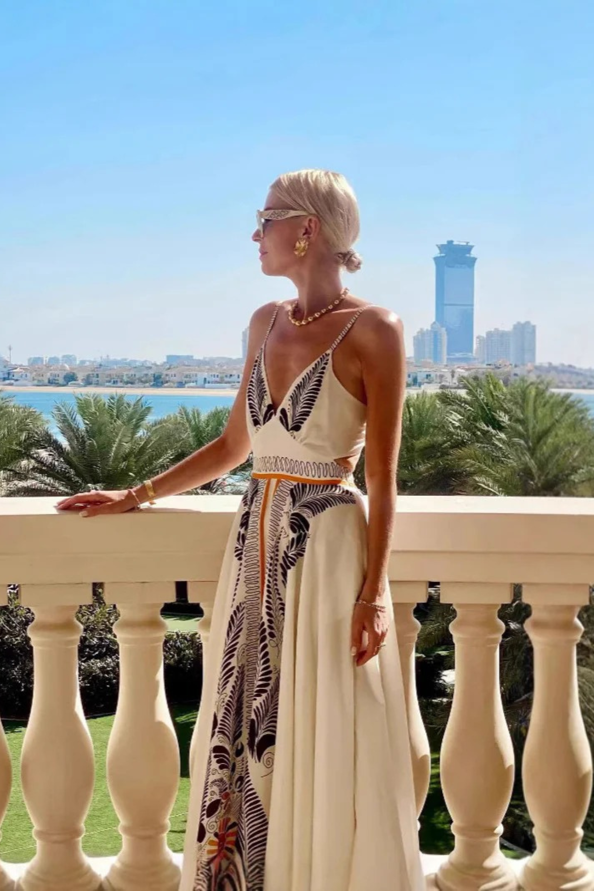 Tropical Cutout Tie-Back Maxi Dress