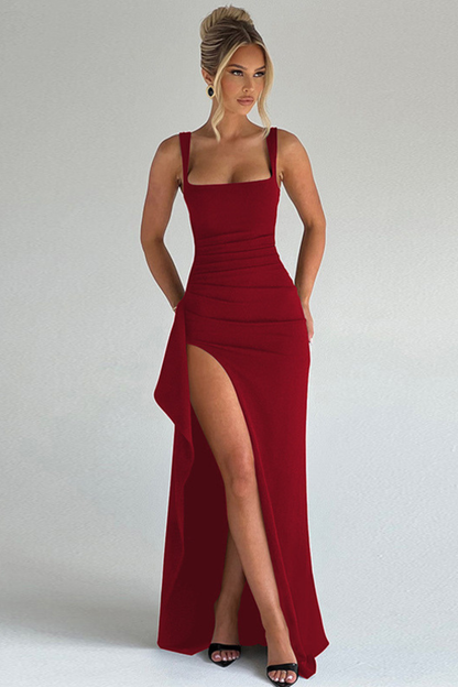 Asymmetric Ruffled Strap Maxi Dress