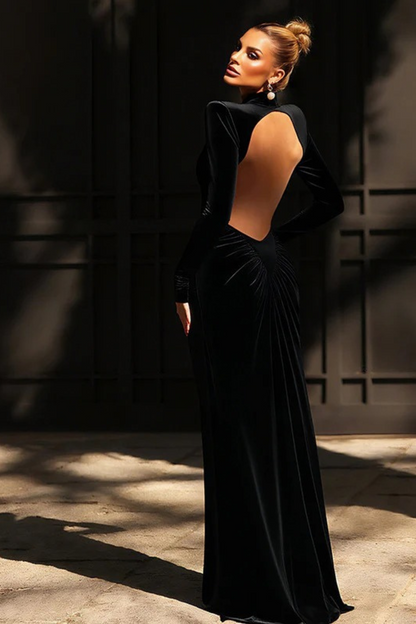 Mock Neck Cutout Backless Ruched Dress