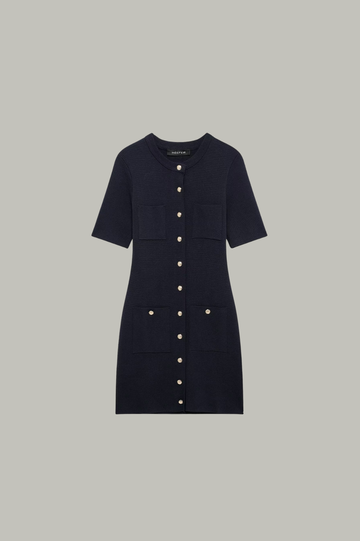 Gold Button Knitted Mini Dress