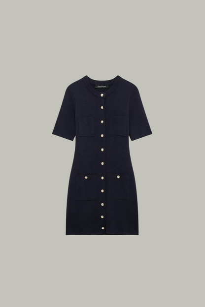 Gold Button Knitted Mini Dress