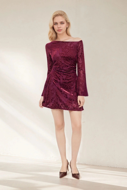 Floral Lace Ruched A-Line Dress