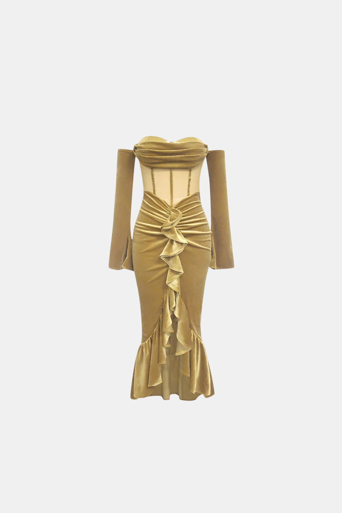 Velvet Off Shoulder Ruffled Dress