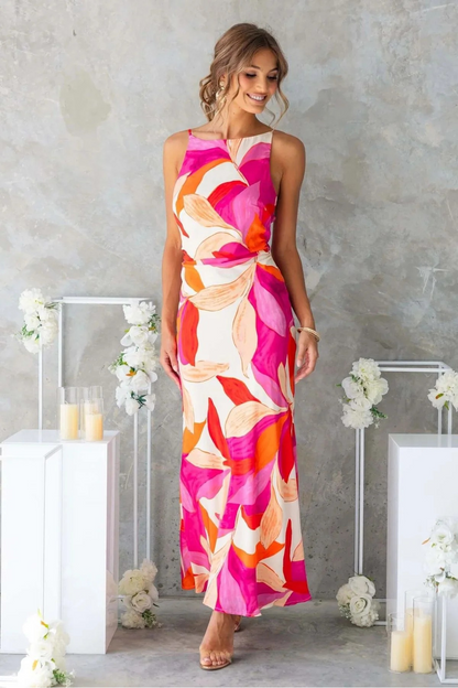 Printed Backless Tie-Detail Maxi Dress