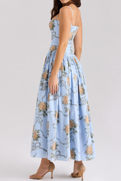 Floral Print Cinch Waist Maxi Dress