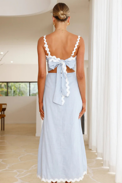 Wavy Backless Tie Strap Maxi Dress