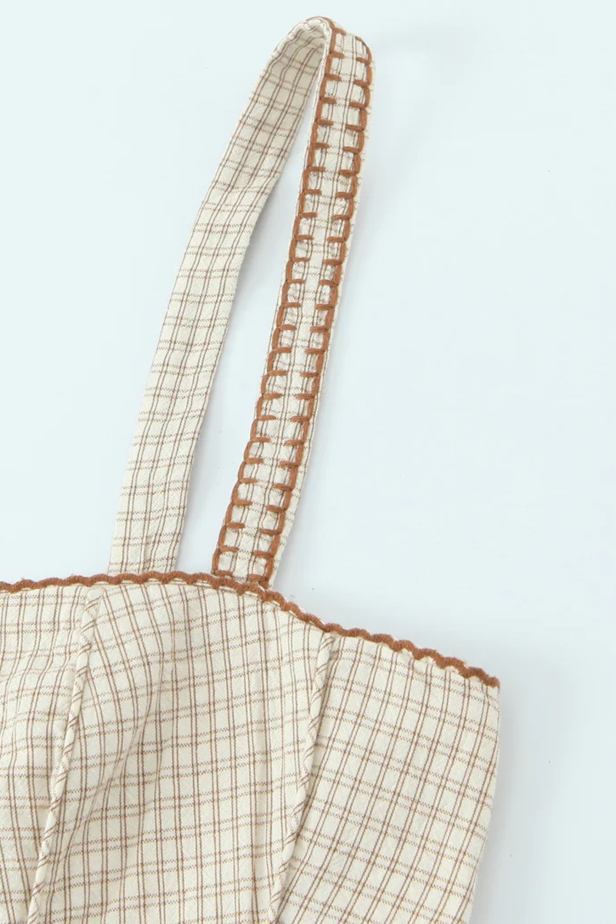 Elegant Gingham Ruffle Embroidery Top