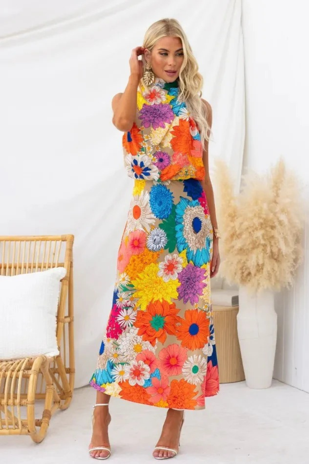 Floral Mock Neck Maxi Dress