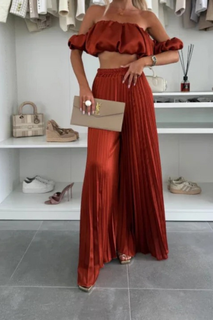 Off-Shoulder Fold Detail Crop Top & Pant Set