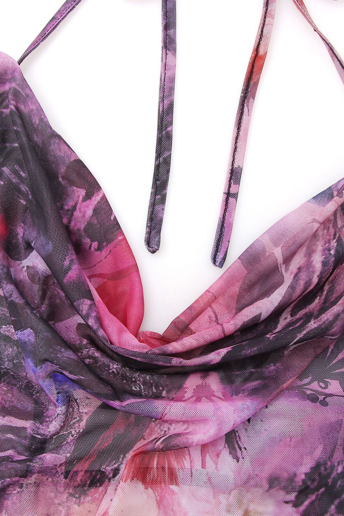 Floral Mesh Halter Backless Maxi Dress