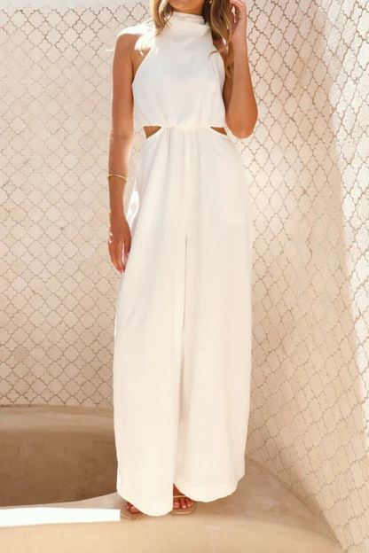 Mock Neck Cutout Jumpsuit with Tie Waist
