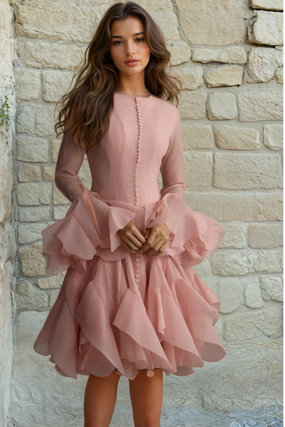 Long Sleeve Flared Hem Midi Dress