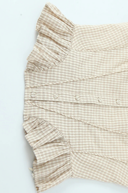 Elegant Gingham Ruffle Embroidery Top