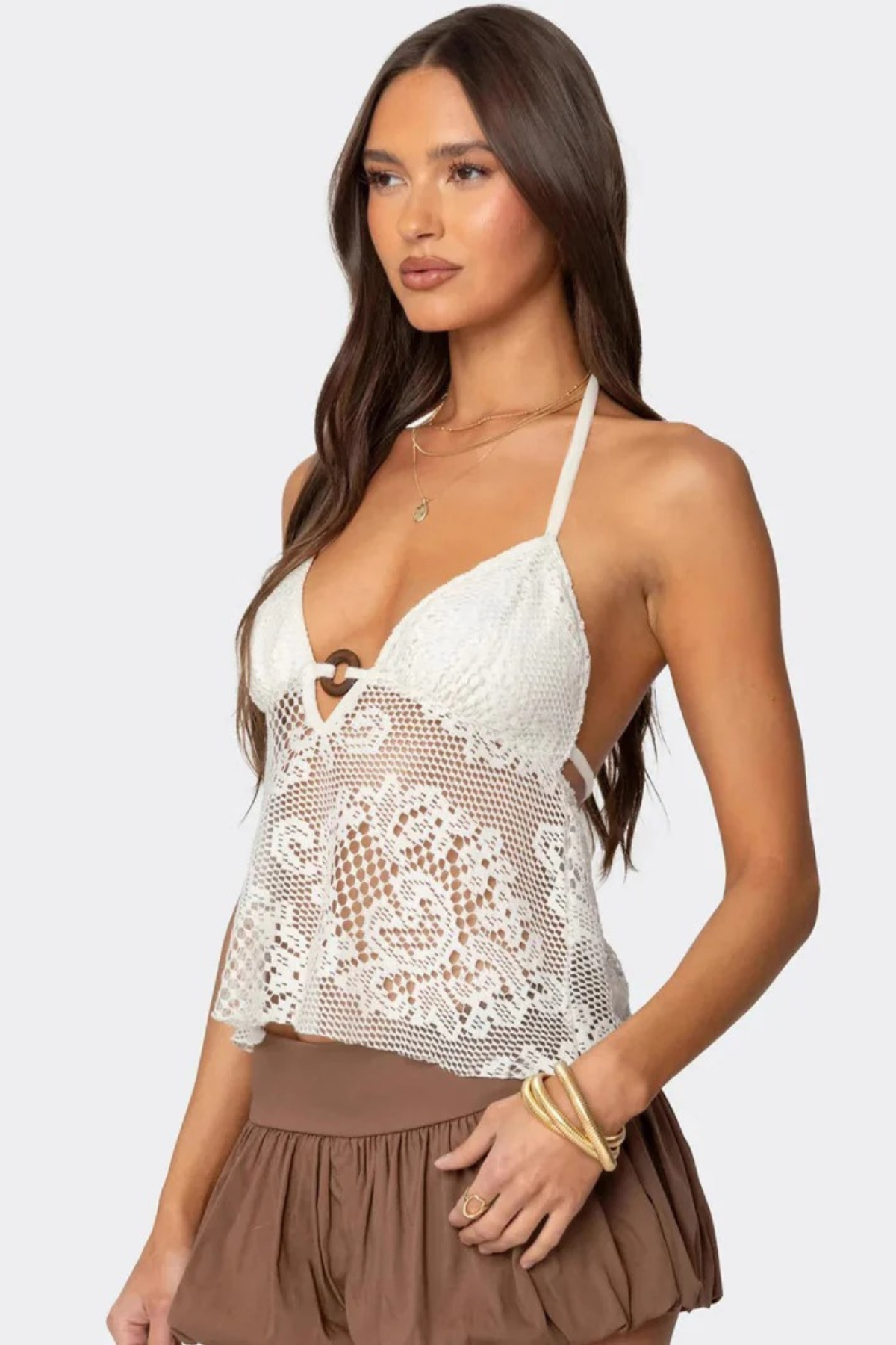 Backless Lace Tie Halter Tank