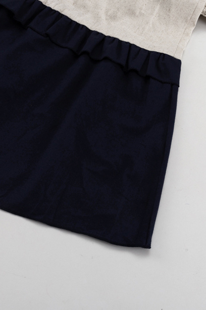 Linen Contrast Ruffle Sleeve Split Dress