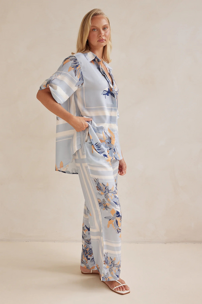 Striped Floral Button-Up Set
