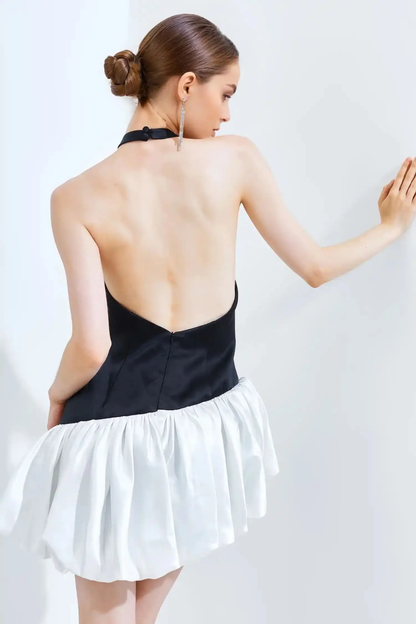 3D Color Block Halter Dress