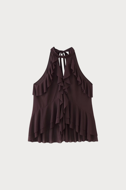 Ruffled Cutout Halter Tank Top