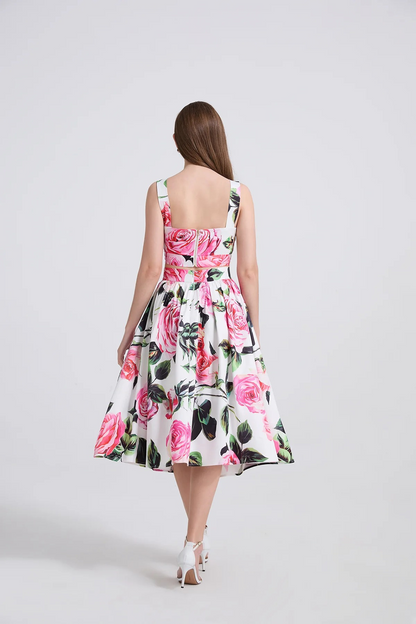 Floral Ruched Spaghetti Strap Crop Top & Midi Skirt Set