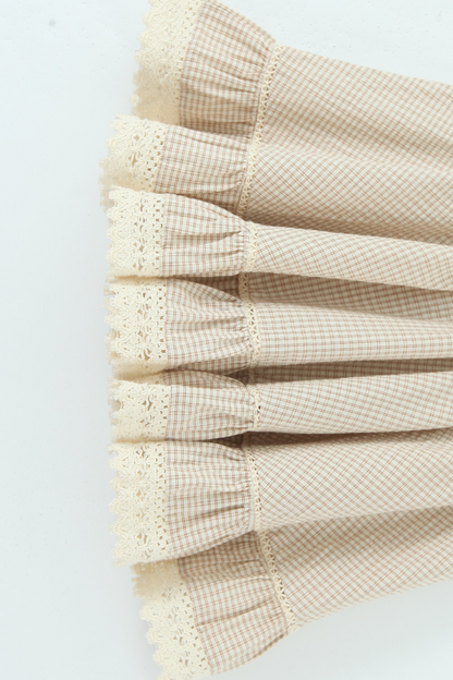 Elegant Gingham Ruffle Embroidery Bottom