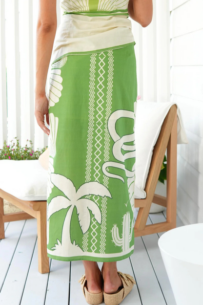 Strapless Asymmetric Printed Maxi Skirt Set