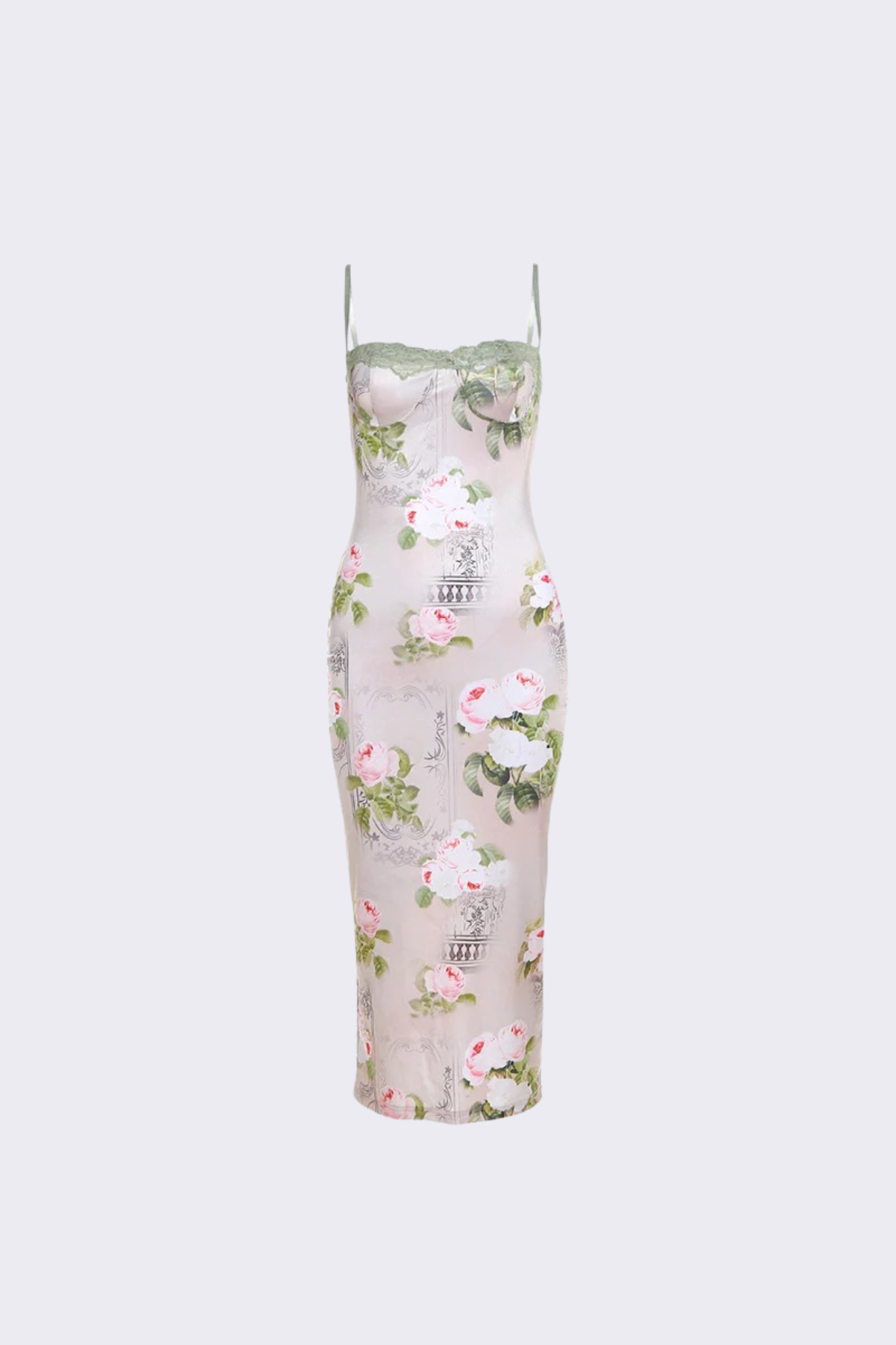 Floral Lace Spaghetti Strap Midi Dress