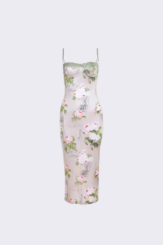 Floral Lace Spaghetti Strap Midi Dress