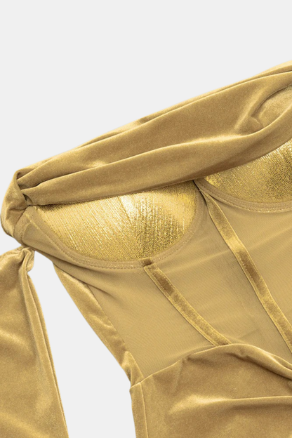 Velvet Off Shoulder Ruffled Dress