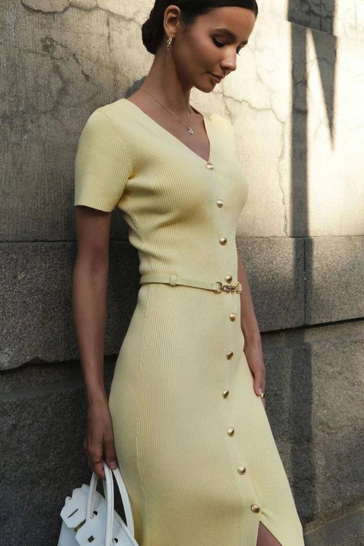 V-Neck Slim Fit Knitted Dress