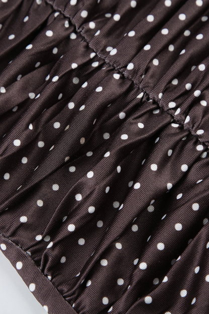 Polka Dot Ruched Tie Neck Blouse