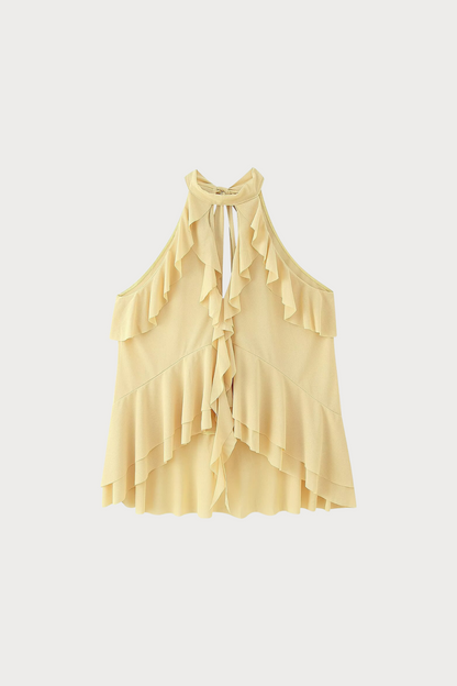 Ruffled Cutout Halter Tank Top