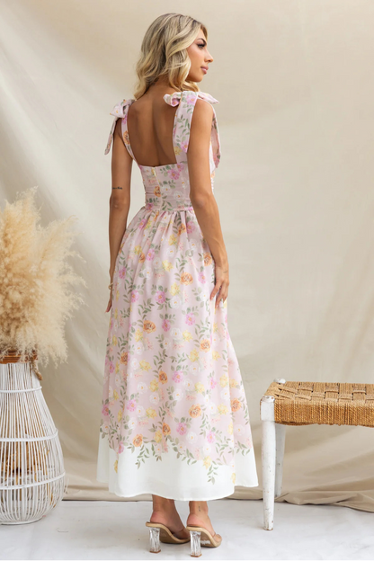 Floral Ruched Spaghetti Strap Maxi Dress
