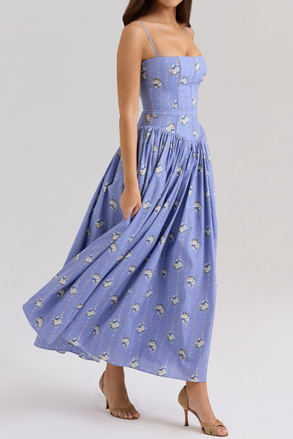 Floral Print Cinch Waist Maxi Dress