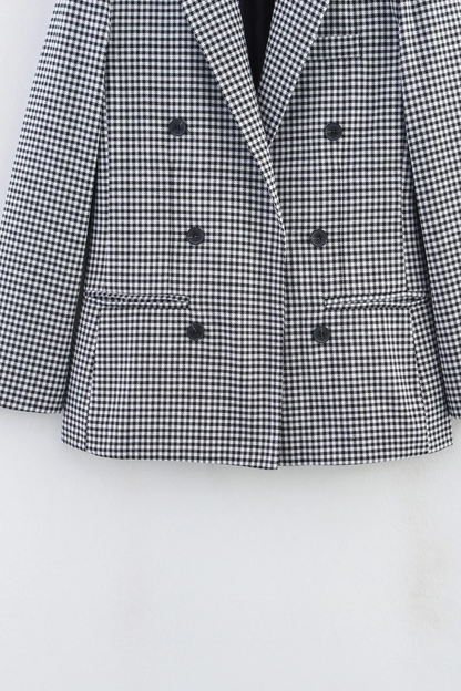 Autumn Plaid Double-Breasted Blazer Coat