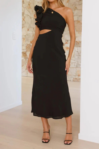 Asymmetric One-Shoulder Cutout Maxi Dress