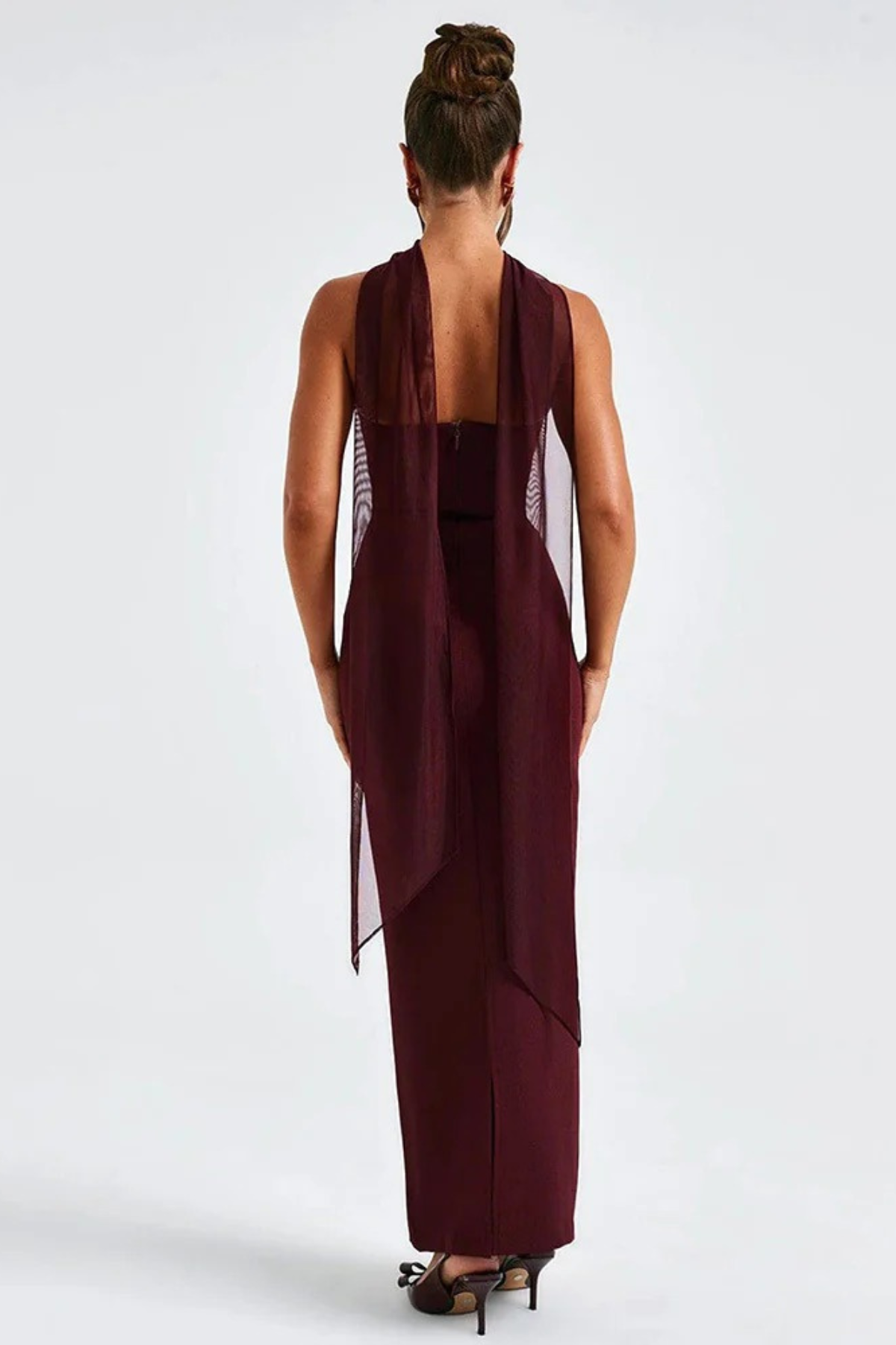 Strapless Midi Bodycon Dress with Scarf