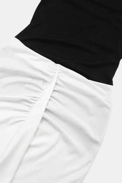 Color Block Backless Ruched Maxi Dress