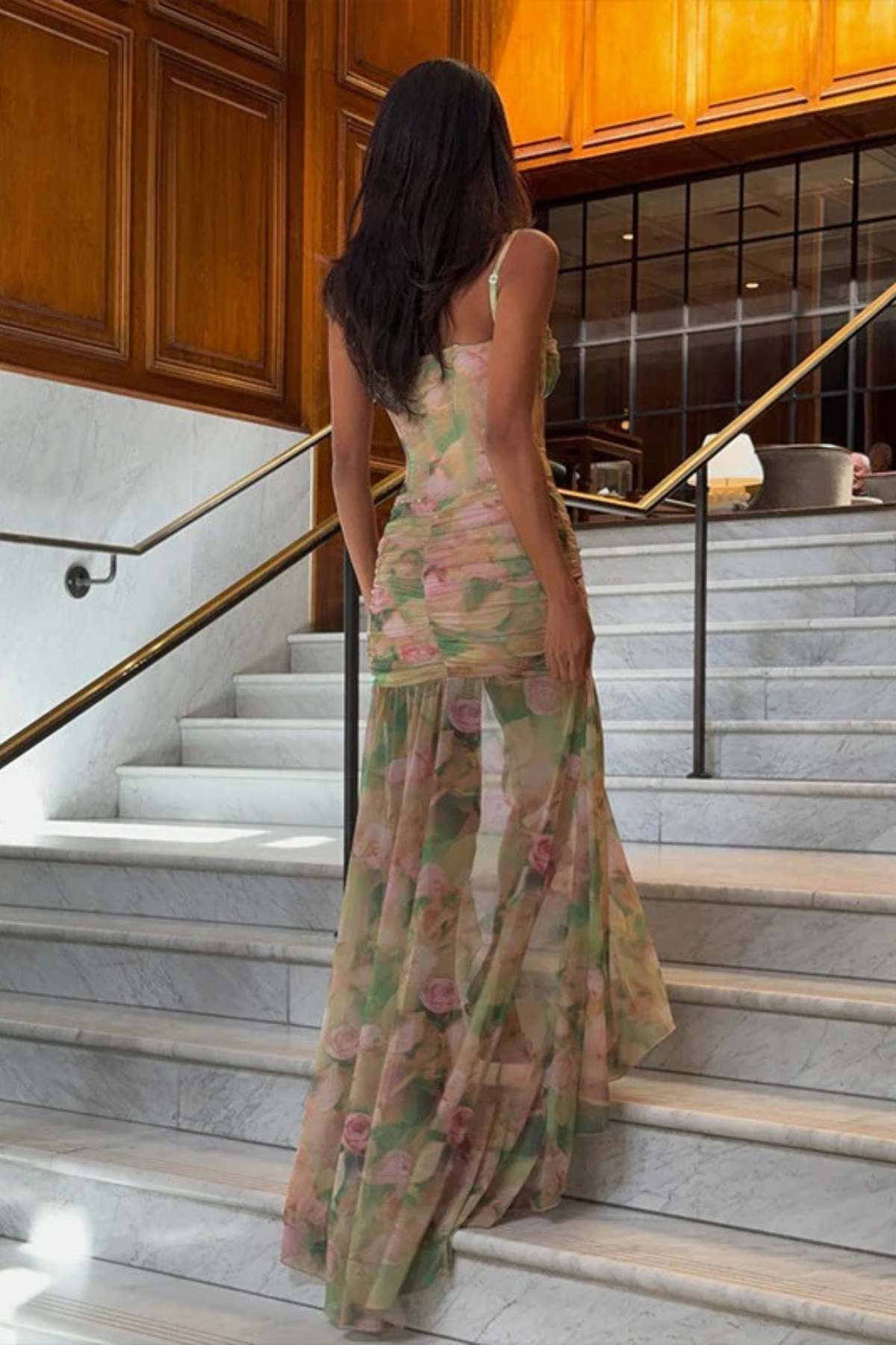 Floral Print Spaghetti Strap Slit Dress