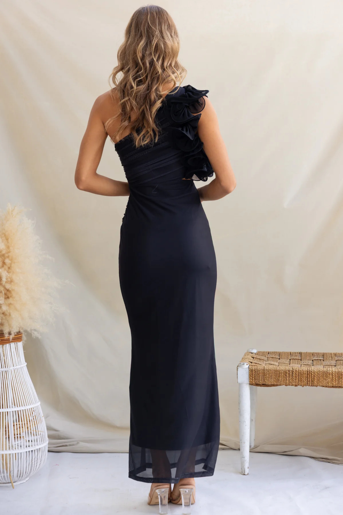 One-Shoulder Floral Lace Maxi Dress
