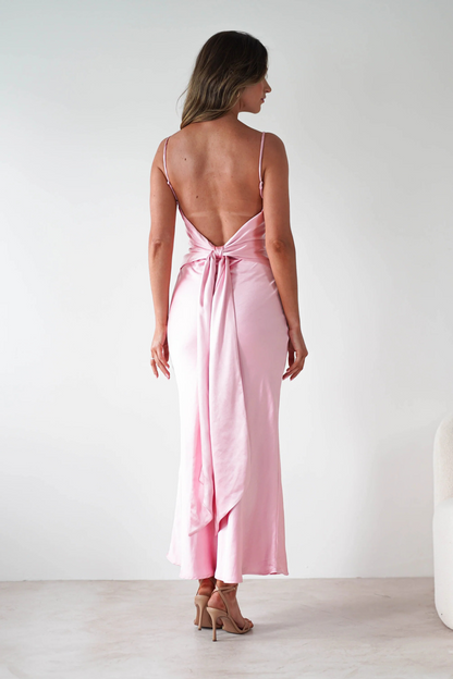 Backless Tie Detail V-Neck Maxi Dress