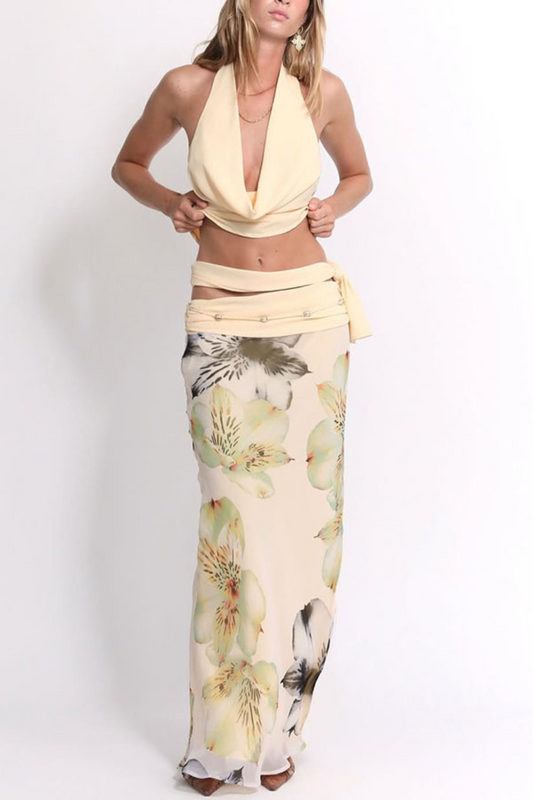 Backless Halter Top & Skirt Set