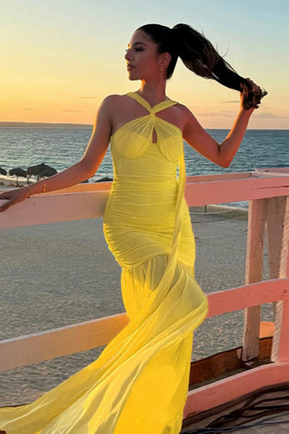 Mesh Long Ruched Dress