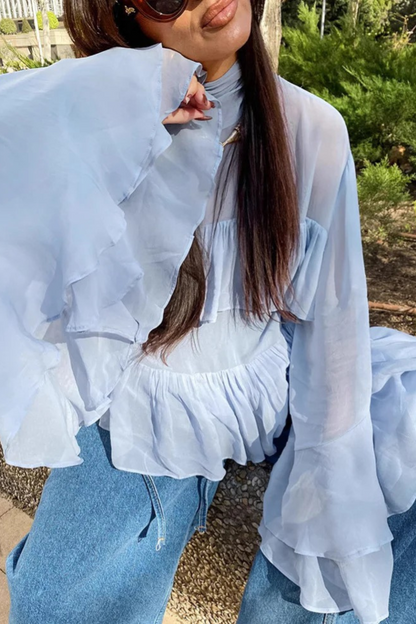 High Neck Ruffle Blouse