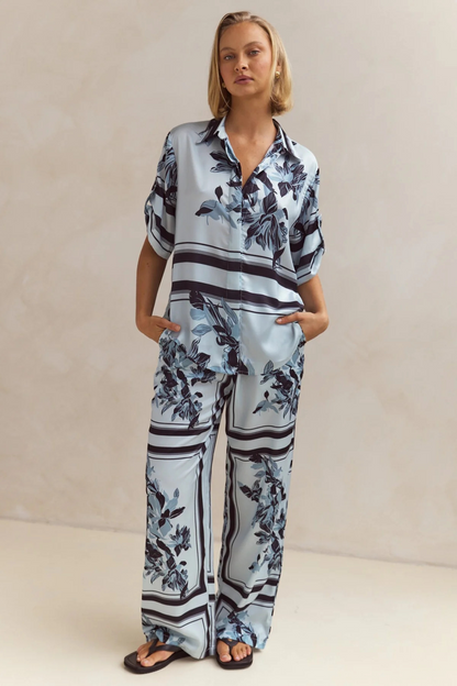 Striped Floral Button-Up Set