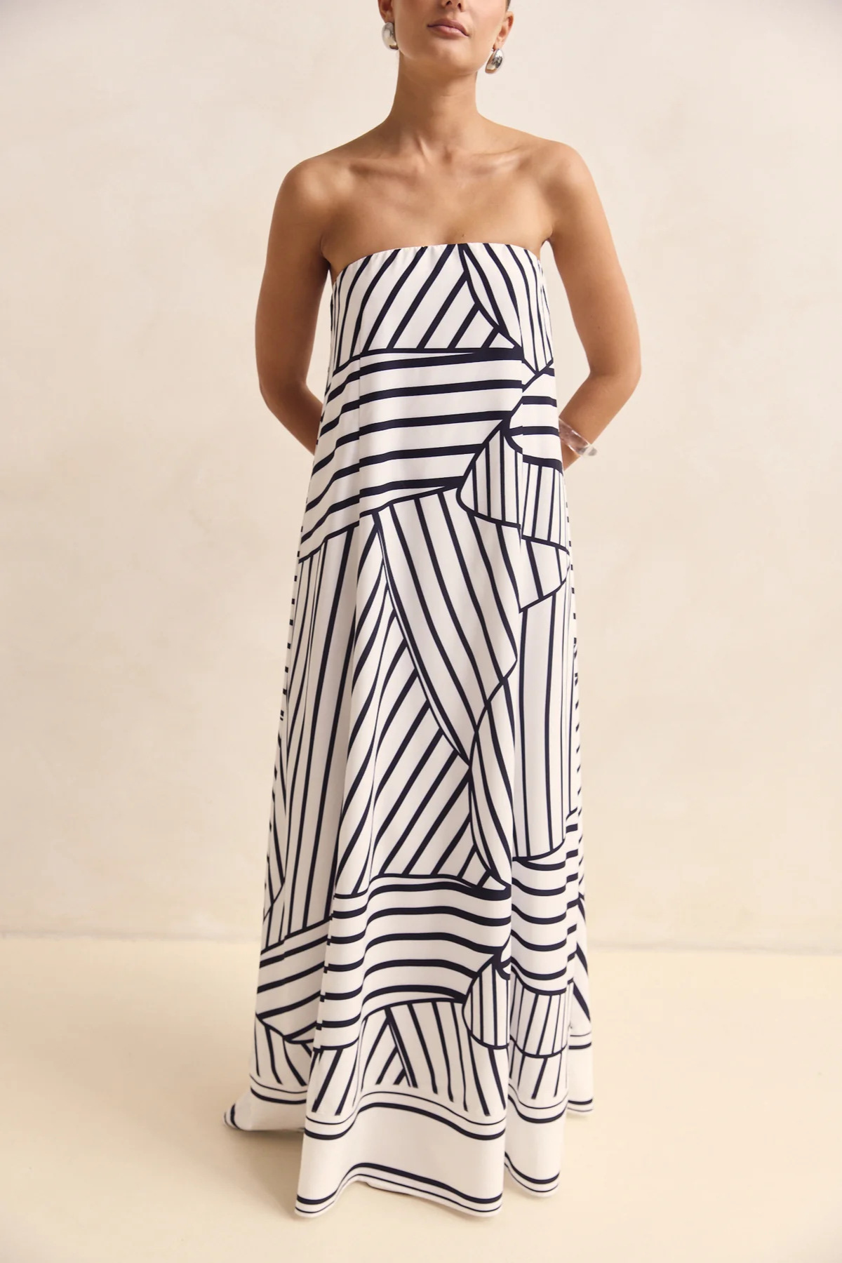 Pink Striped Bandeau Dress