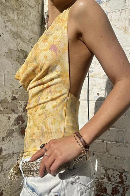 Floral Backless Cowl Neck Top