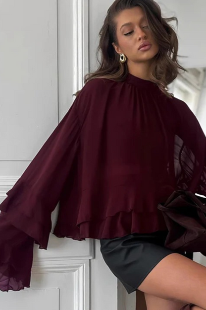 Ruffled Stand Collar Chiffon Blouse